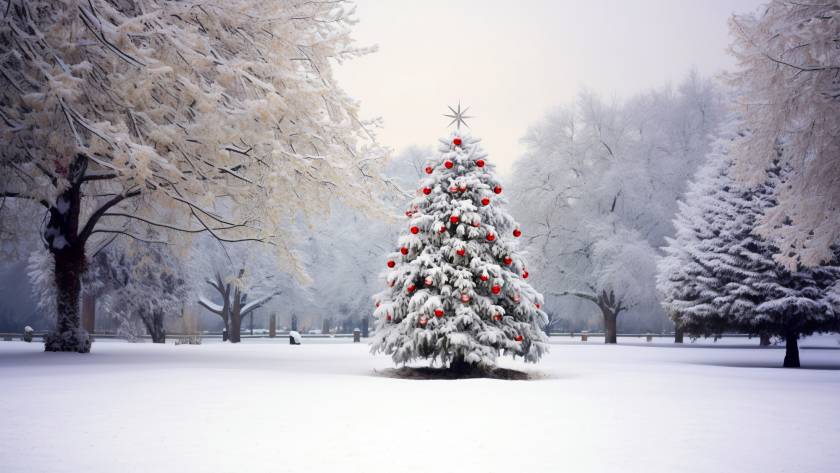 Christmas tree in snow covered forest