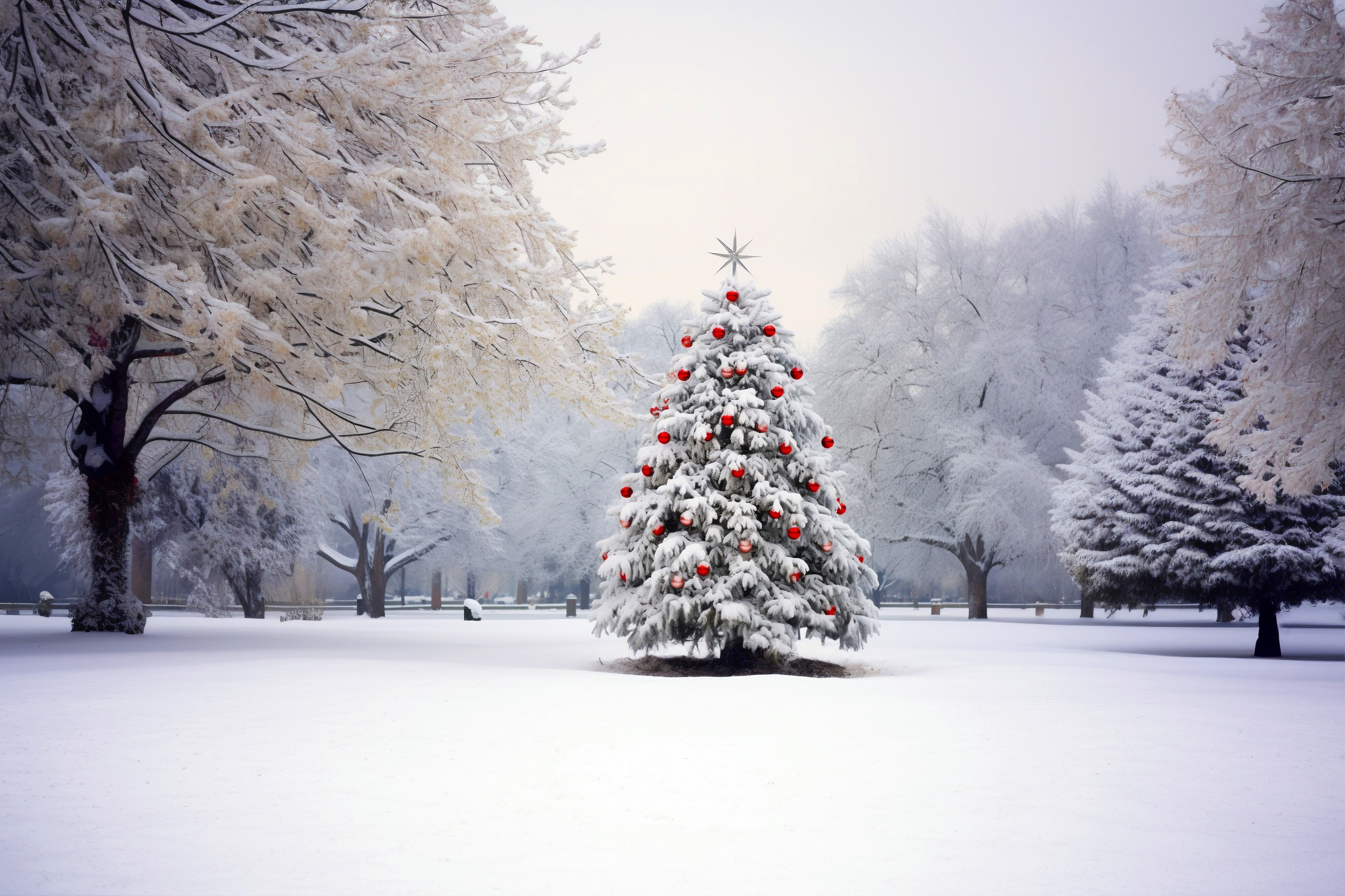 Christmas tree in snow covered forest