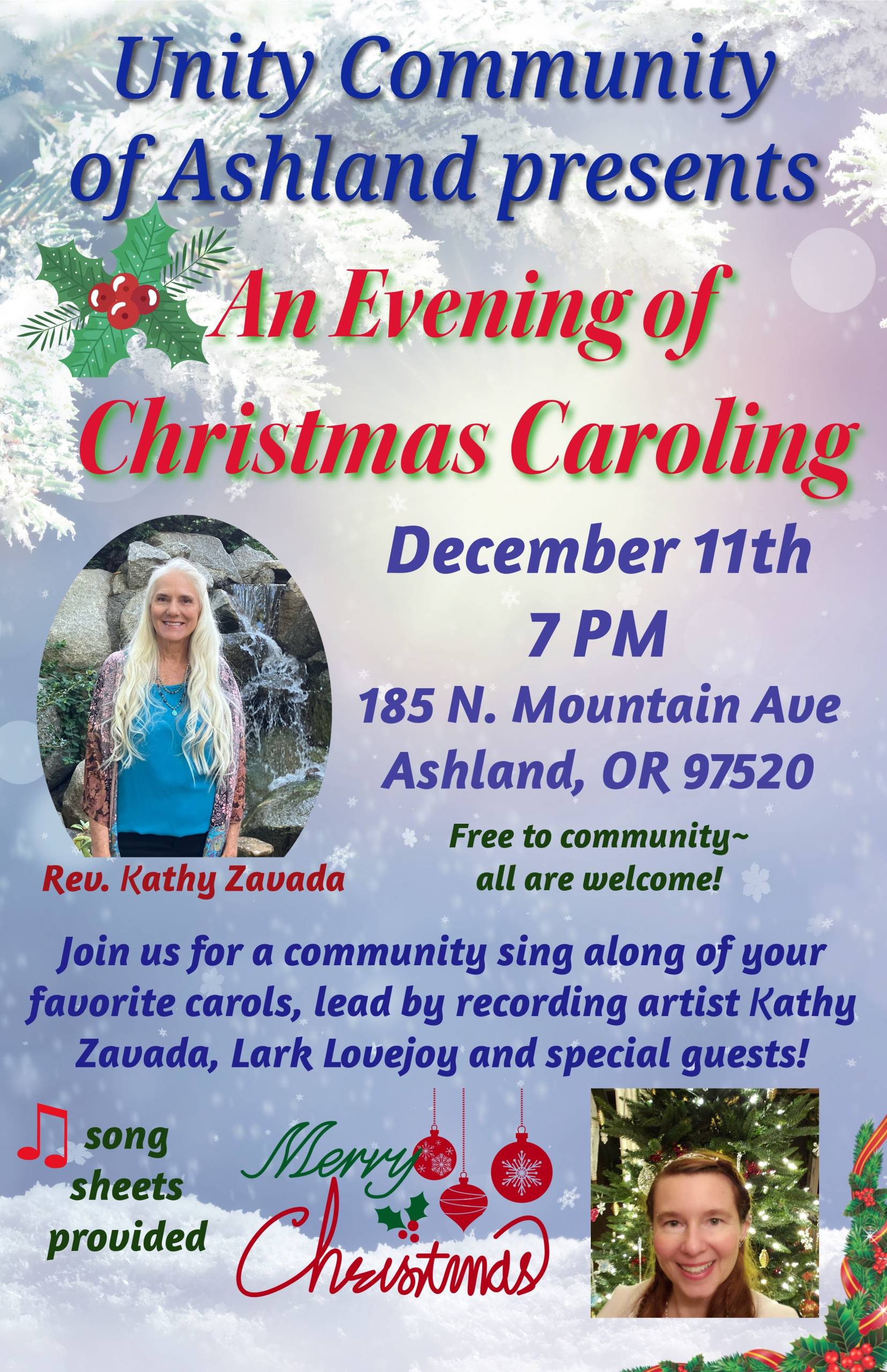 Christmas Caroling on Thursday, December 11 @ 7pm